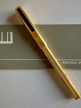 Vintage Dunhill Gemline Gold Plated Barleycorn Ballpoint Pen Black Enamel Clip